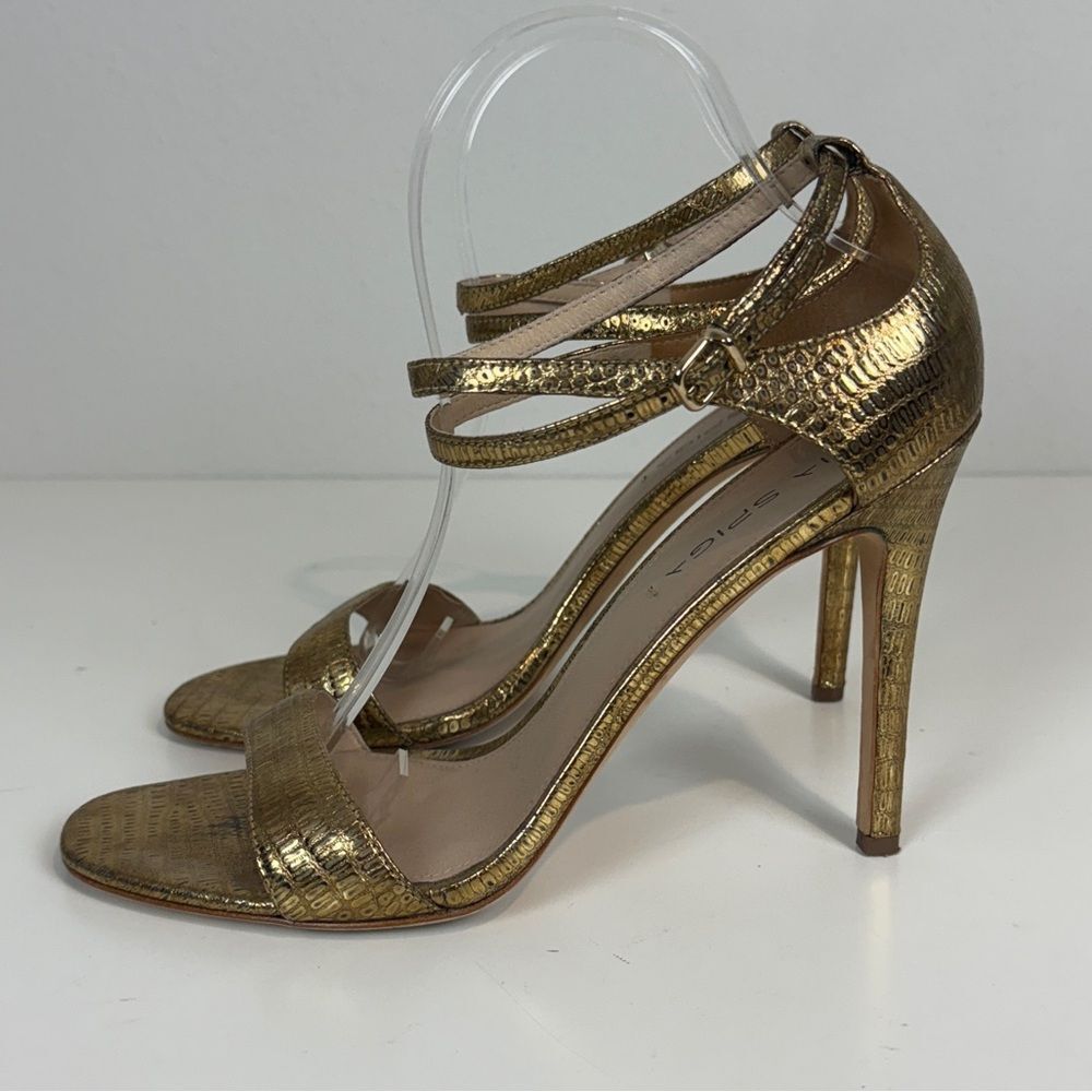 Via Spiga Gold Strappy Snakeskin Embossed Leather Heels 10 - Picture 4 of 10
